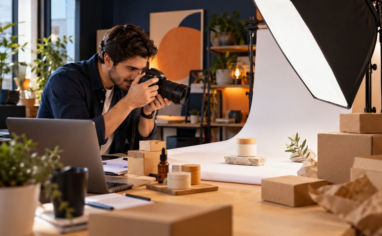 Founder photographing a new product in a studio